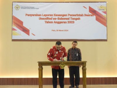 Pj Bupati Parimo Serahkan Langsung LKPD Unaudited 2023 ke BPK Sulteng